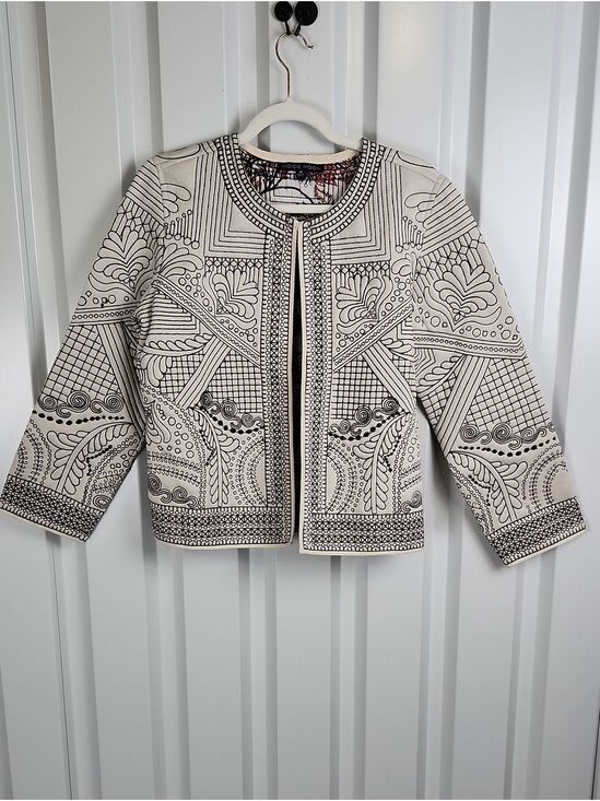 Indigo Jackets & Blazers - Indigo Moon Quilted Jacket Beige Black Colorful Interior Medium Coastal Cowgirl